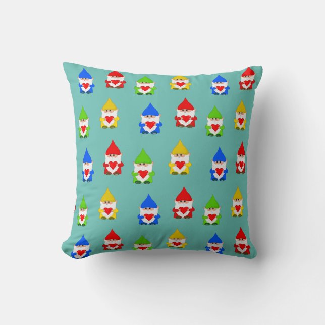 Coussin Jolis nains multicolores sur fond sarcelle (Recto)