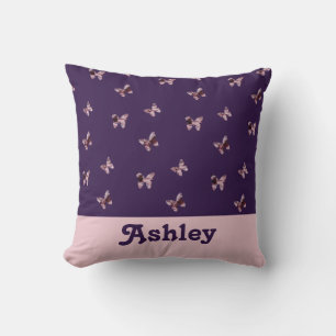 Coussin Jolis Papillons Satin Rose Violet Motif Animaux