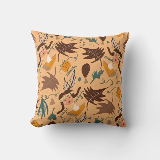 Coussin Jolis pèlerins de Thanksgiving avec feuillage auto (Recto)