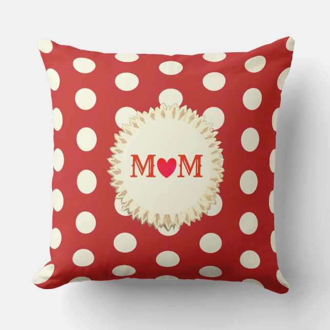 Coussin Jolis points rouges et blancs pour maman (Recto)