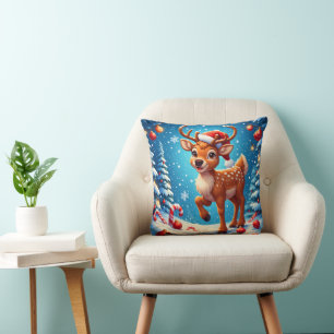 Coussin Jolis rennes de Noël Chapeau de Père Noël Canneber