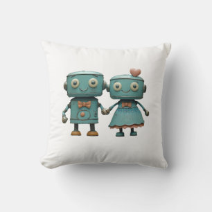 Coussin Jolis robots vintage amoureux en couple en art