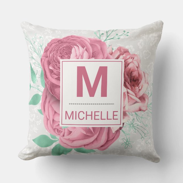 Coussin Jolis Roses de Jardin Roses Monogramme (Recto)