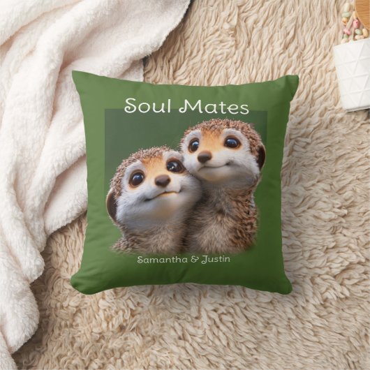 Coussin Jolis suricates Âmes SÅ“urs fond vert (Couverture)