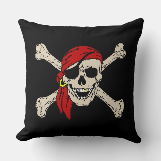 Coussin Jolly roger Pirate Skull Bones Nom du bateau Port (Recto)