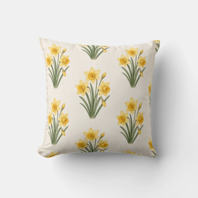 Coussin Jonquille botanique, fleur de naissance de mars (Recto)