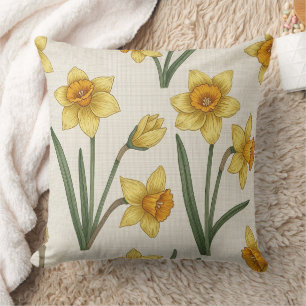 Coussin Jonquille Floral de printemps en jaune et vert dou