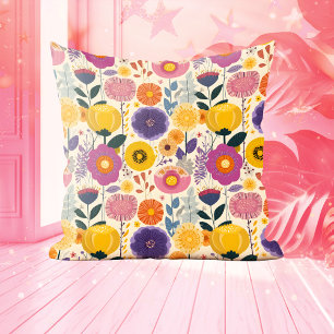 Coussin Joséphine coloré violet et jaune Floral moderne