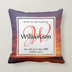 Coussin Joshua 24:15 Christian Monogramme Personnalisé POU