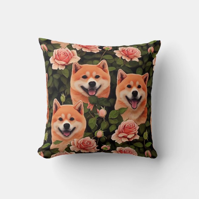 Coussin Jote Shiba Inu Jardin rose enchanté (Recto)