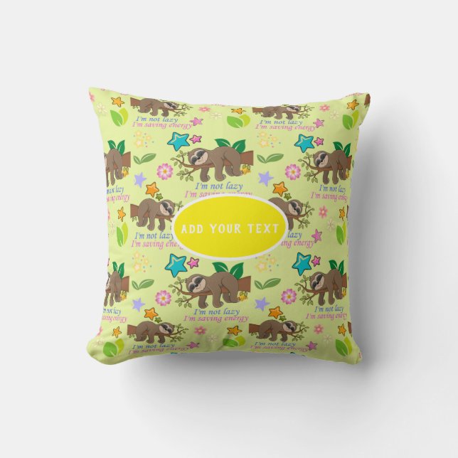 Coussin Jote Sloth Jaune Motif Funny Lazy Citation Florale (Recto)
