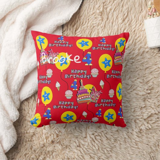 Coussin Jouer l'oreiller, Joyeux 4e anniversaire rouge (Couverture)