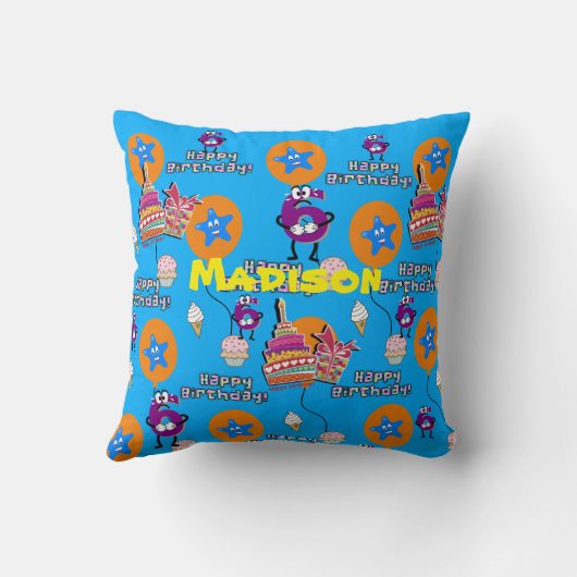 Coussin Jouer l'oreiller, Joyeux 6e anniversaire bleu (Verso)