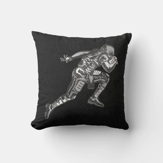 Coussin Joueur de football courant quarterback noir argent (Recto)