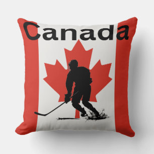 Coussin Joueur de hockey sur glace sur le drapeau canadien