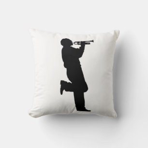 Coussin Joueur de jazz de trompette noir et blanc