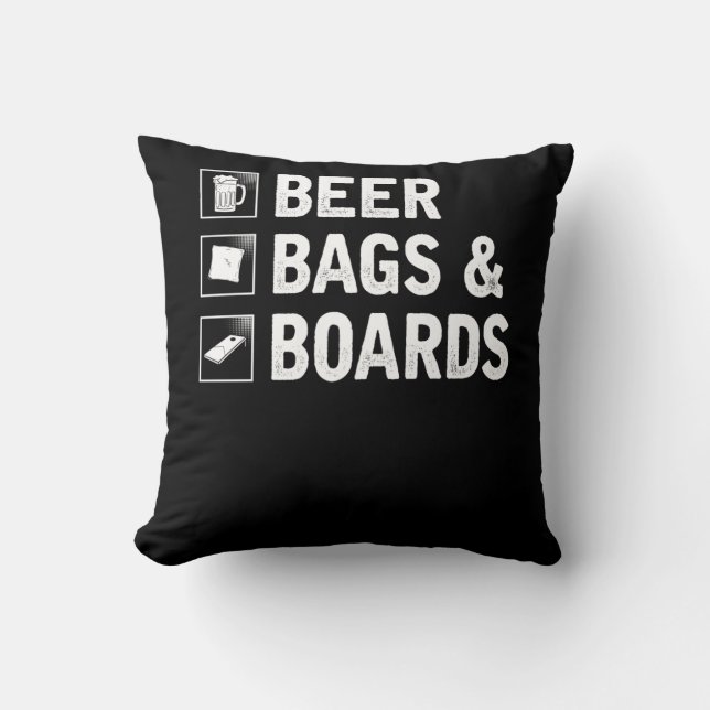 Coussin Joueur de maïs avec sac de Cornhole et bière (Recto)