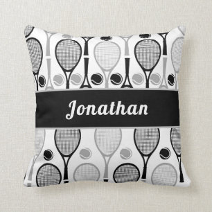 Coussin Joueur de tennis moderne noir et gris Nom de l'ent
