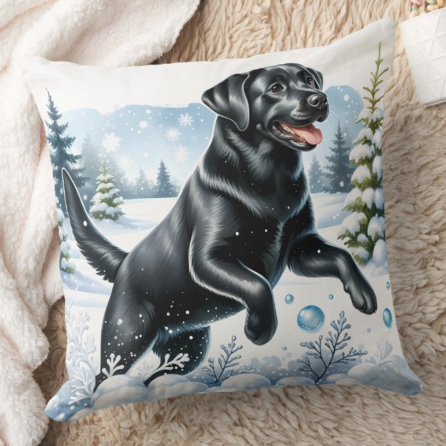 Coussin Joueur Labrador Retriever Chien de neige de Noël (Créateur téléchargé)
