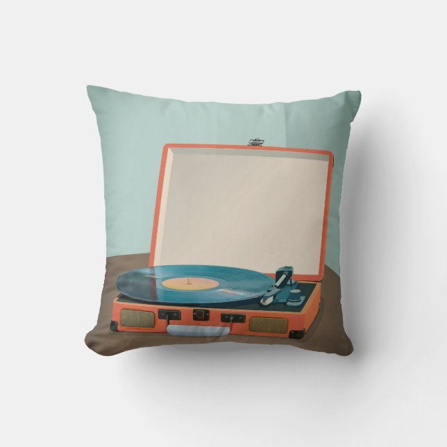 Coussin Joueur vintage avec disque vinyle (Recto)