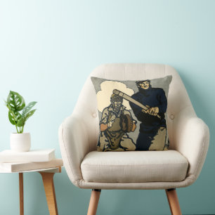 Coussin Joueurs de baseball sportifs vintage, art stylisé