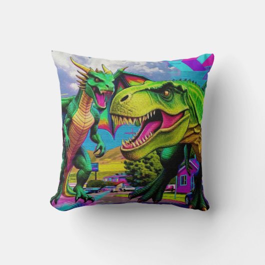 Coussin Jouons - Dragon Vert et Dinosaure (Recto)