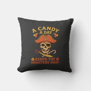 Coussin Jour de bonbons Halloween Pirate Crâne Canne