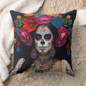 Coussin Jour de la mort crâne de sucre Roses 2 côtés (Couverture)