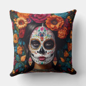 Coussin Jour de la mort crâne de sucre Roses 2 côtés (Verso)