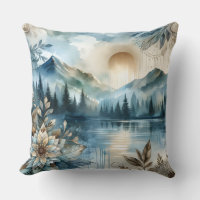 Jour de la pluie Aquarelle Mountain Lake Boho rust