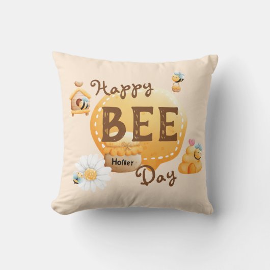 Coussin Jour de l'Abeille joyeux (Recto)