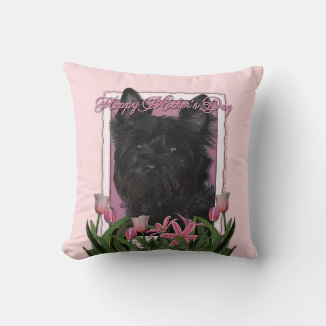 Coussin Jour de mères - tulipes roses - cairn Terrier - (Recto)