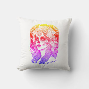 Coussin Jour des morts, couleurs arc-en-ciel
