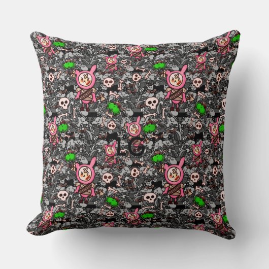 Coussin Jour des Morts Kawaii Doodles (Recto)