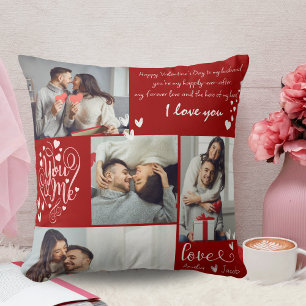 Coussin Jour des Valentines couple Photo collage rouge et 