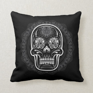 Coussin Jour du blanc mort de crâne de sucre