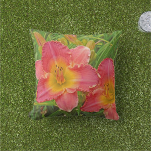 Coussin jour saumon-rose et citron-jaune