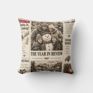 Coussin Journal de Noël vintage, Fête de famille rétro