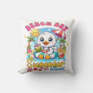 Coussin Journée à la plage Ambiance estivale Canard mignon