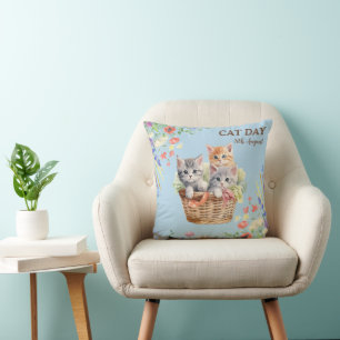 Coussin Journée internationale du chat aquarelle fleur sau