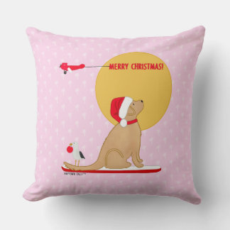 Coussin Jours de plage Noël doré rose