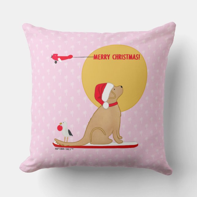 Coussin Jours de plage Noël doré rose (Recto)