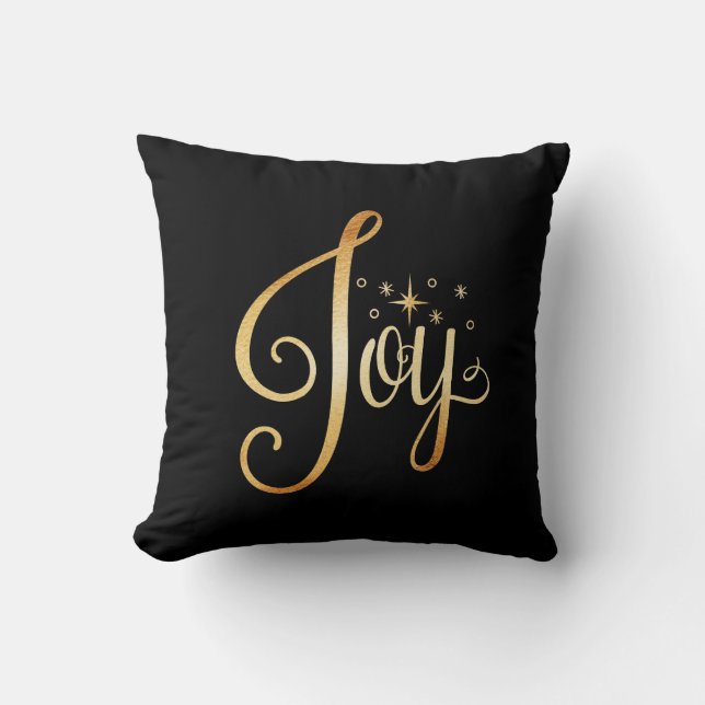 Coussin "Joy" Black Gold Script Élégant vacances saisonniè (Recto)