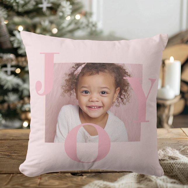 Coussin JOY Blush Pink Modern Christmas | Personalized  (Créateur téléchargé)