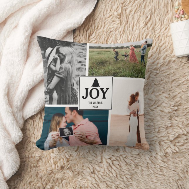 Coussin Joy Christmas Family Photo Collage (Couverture)