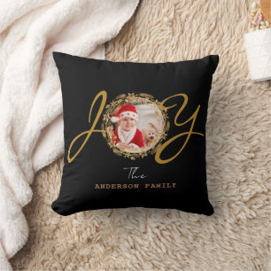 Coussin Joy Christmas Gold Photo Black