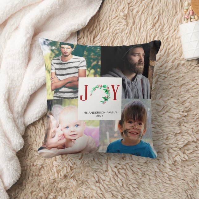 Coussin JOY Christmas Photo Collage 4 Photos de Famille (Couverture)