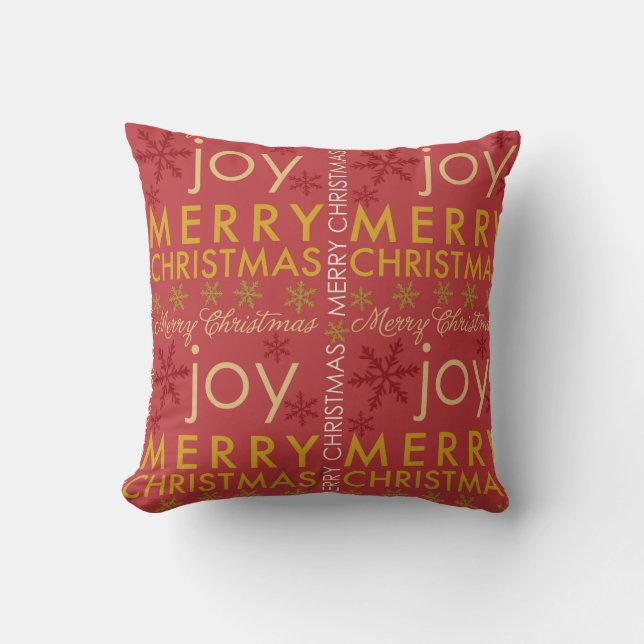 Coussin Joy Joyeux Noël avec des flocons de neige (Recto)