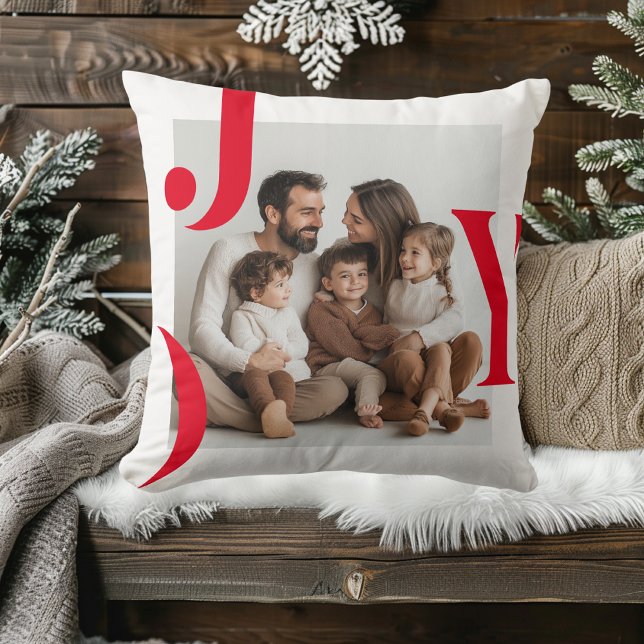Coussin JOY Noël | Photo de famille personnalisée (Créateur téléchargé)
