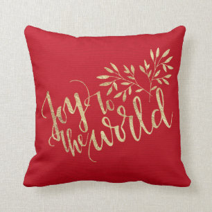 Coussin Joy To The World - Rouge et Or - Noël